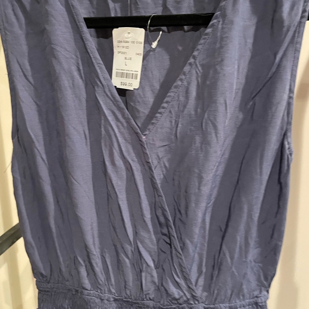 sleeveless smocked blue tiered ruffle dress L - Picture 3 of 6